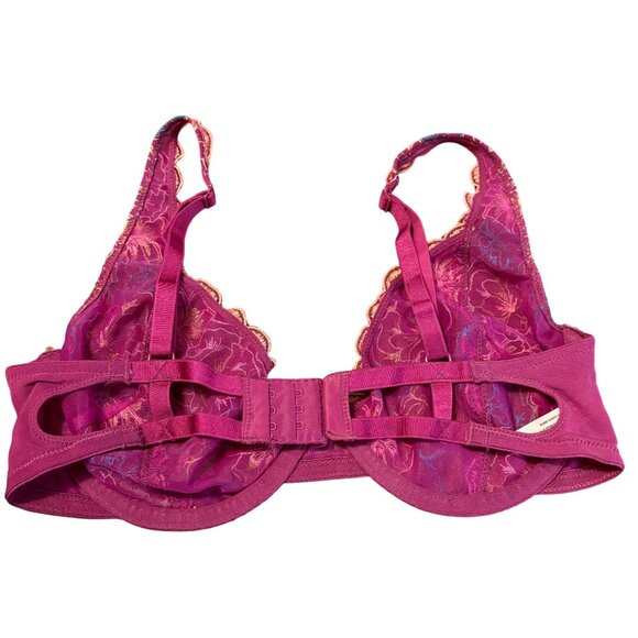 Free People Lace Underwire Bra Floral Embroidery 34DD Fuchsia & Multicolor - Picture 3 of 4